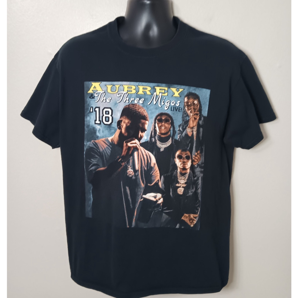 Aubrey & The Three Migos Drake Offset Takeoff Quavo Tour Large T-Shirt 2018 Rap